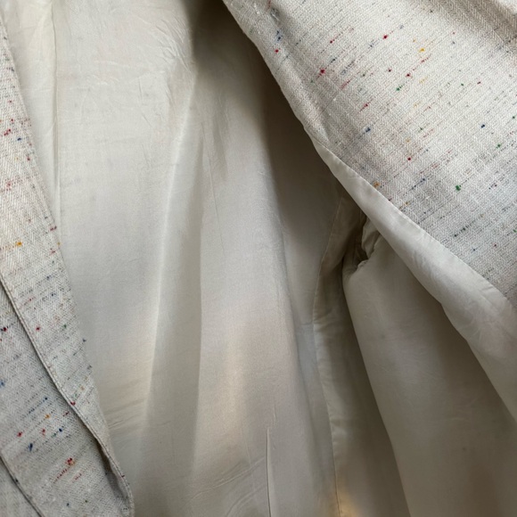 80s Le Château Cream Speckled Double-Breasted Power Blazer S/M Linen Blend - Picture 9 of 10